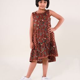 Sangria Girls Floral Printed Pure Cotton A-Line Dress-image-50