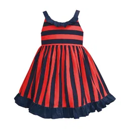 A T U N Red & Navy Blue Casual Striped Dress-picture-12