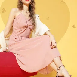 plusS Peach Solid Pleated Dress-image-22