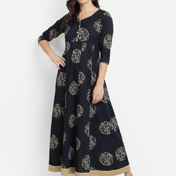 githaan Navy Blue Ethnic Motifs Maxi Dress-image-17