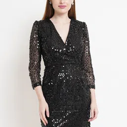 Purple State Embellished V-Neck Crepe Mini Sheath Dress-image-72