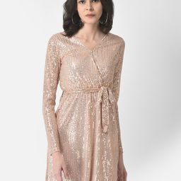 Crimsoune Club Beige Embellished Dress-image-1