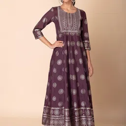 INDYA Ethic Motifs Printed Embroidered A-Line Ethnic Dress-image-77