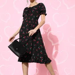 Berrylush Women Stylish Black Conversational Tiered Dress-picture-26