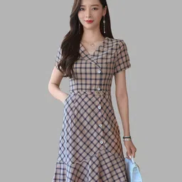 JC Collection Coffee Brown Checked Dress-image-12