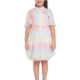 Peppermint Girls Band Collar Floral Printed Tiered A-Line Dress-image-72
