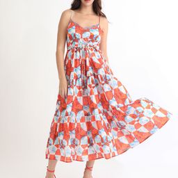 RAREISM Abstract Printed & Tie Up Detailed Cotton Fit & Flare Tiered Dress-image-7