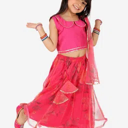 BownBee Girls Peter Pan Collar Girls Ready To Wear Printed Lehenga & Blouse With Dupatta-picture-42