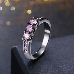 Yellow Chimes 18K Platinum-Plated Silver-Toned & Purple Crystal Stone Studded Finger Ring-52