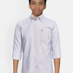 Tommy Hilfiger Boys Lavender & White Checked Pure Cotton Tailored Fit Casual Shirt-image-72