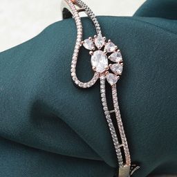 ZENEME Rose Gold-Plated American Diamond Studded Kada Bracelet-image-94