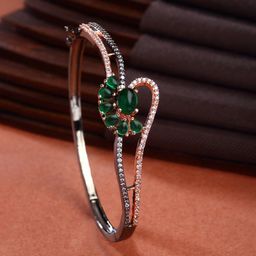ZENEME Rose Gold-Plated American Diamond Studded Bangle-Style Bracelet-image-32
