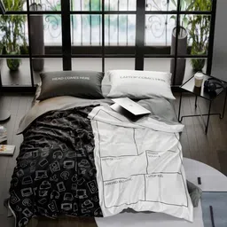 QuirkLoom White & Black Geometric Other 4 Piece Double Regular Bedding Set-picture-44