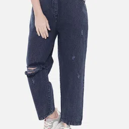Orchid Blues Women Blue Cotton High-Rise Mildly Distressed Jeans-image-6