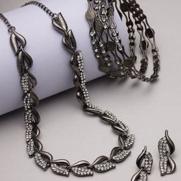 Kennice Silver-Plated American Diamond Studded Jewellery Set-image-58