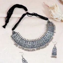 Crunchy Fashion Oxidised Silver-Plated Beaded Antique Jewellery Set-5