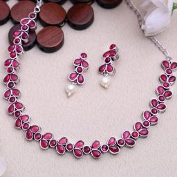 PANASH Oxidized Silver-Plated Stone-Studded Jewellery Set-image-50