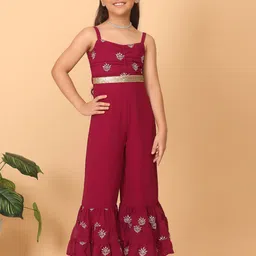 Ethnovog Girls Floral Embroidered Shoulder Straps Sleeveless Basic Jumpsuit-image-23