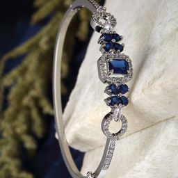 ZENEME Rhodium-Plated American Diamond Studded Kada Bracelet-63