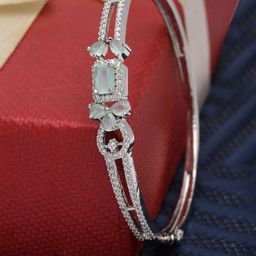 ZENEME Brass American Diamond Rhodium-Plated Kada Bracelet-image-69