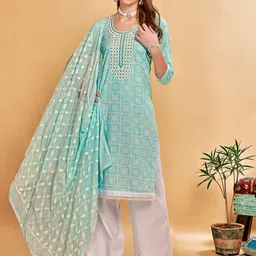 Anouk Ethnic Motifs Printed Regular Sequinned Kurta with Palazzos & Dupatta image 1