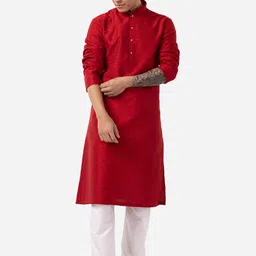 THE KURTA COMPANY Woven Design Mandarin Collar Long Sleeves Straight Kurta-image-27