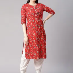 Sringam Women Red & Blue Ethnic Motifs Printed Cotton Kurta-8