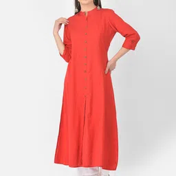 Pistaa Women Red Pure Cotton A-Line Kurta-image-36