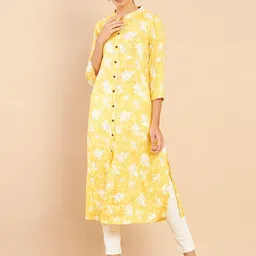 Soch Women Mustard Yellow & White Floral Printed Kurta-image-50