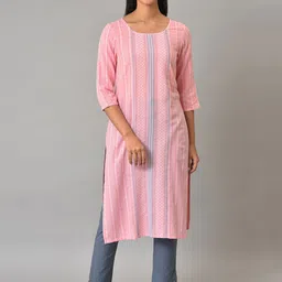 Aurelia Women Pink Geometric Print Cotton Straight Kurta-picture-51