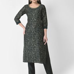 Span Floral Printed Sequinned Cotton Straight Kurta-image-89
