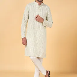 indus route by Pantaloons Woven Design Mandarin Collar Straight Cotton Kurta-image-34