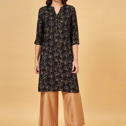 RANGMANCH BY PANTALOONS Floral Printed Mandarin Collar Straight Kurta-54