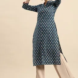 RANGMAYEE Ethnic Motifs Printed Mandarin Colar Cotton Straight Kurta-picture-26