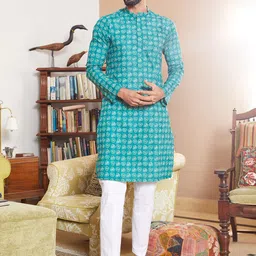 See Designs Printed Cotton Mandarin Collar Kurta-image-52