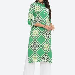Kurti's by Menka Abstract Printed Manadrin Collar Straight Kurta-picture-52