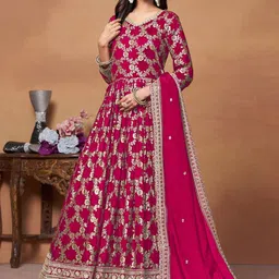 ODETTE Ethnic Motifs Printed V-Neck A-Line Ethnic Dresse-image-13