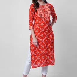 God Bless Women Orange Ethnic Motifs Printed Kurta-image-90