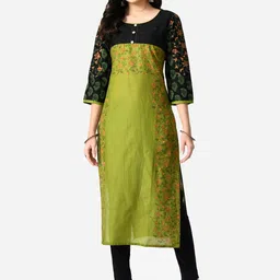 KALINI Floral Printed Round Neck Cotton Straight Kurta-image-97
