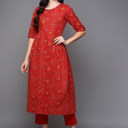 KALINI Bandhani Printed Round Neck Cotton Kurta-image-92