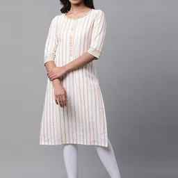 AURELIA Striped Dyed Round Neck Straight Kurta-20