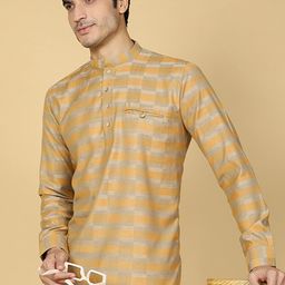 TABARD Striped Mandarin Collar Pure Cotton Short Kurta-image-74