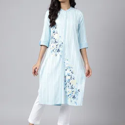 Aurelia Women Blue Geometric Print Viscose Straight Kurta-picture-26