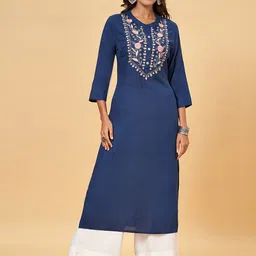 YU by Pantaloons Floral Yoke Design Thread Work Straight Kurta-picture-57