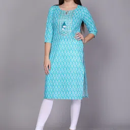 JC4U Ethnic Motifs Printed Tie Up Neck Pure Cotton Mirror Work Straight Kurta-picture-44