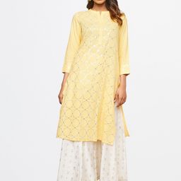 Global Desi Women Yellow Floral Embellished Kurta-58