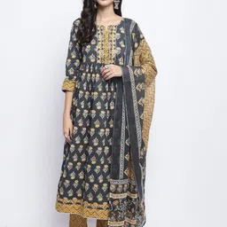 Rajnandini Floral Printed Regular Pure Cotton Kurta With Trousers & With Dupatta-15