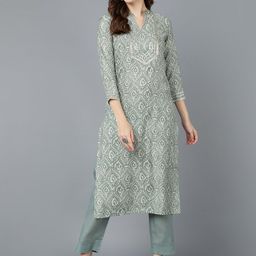 KALINI Ethnic Motifs Printed Gotta Patti Cotton Straight Kurta-picture-31