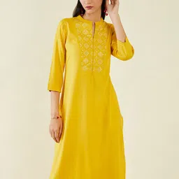 Soch Embroidered Yoke Design Band Collar With Mirror Work Straight Kurta-picture-43