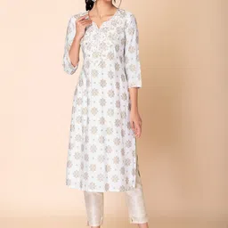 INDYA Ethnic Motifs Printed Mirror Work Regular Kurta-picture-18